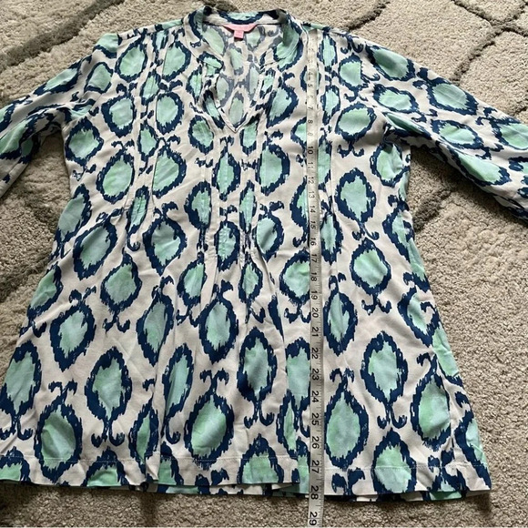 Lilly Pulitzer Sarasota Tunic top Resort White Hook You In blue green medium - Picture 10 of 12